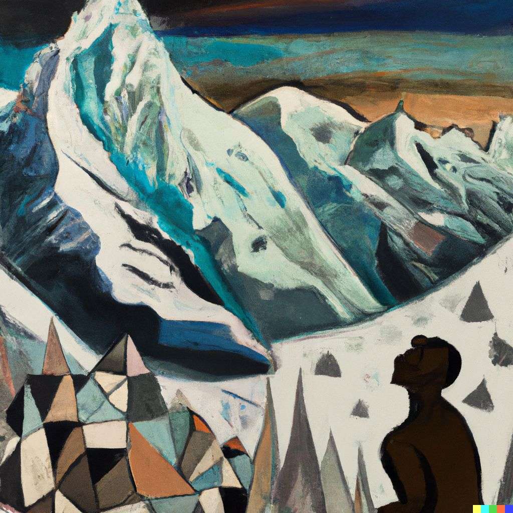 someone gazing at Mount Everest, painting by Pablo Picasso